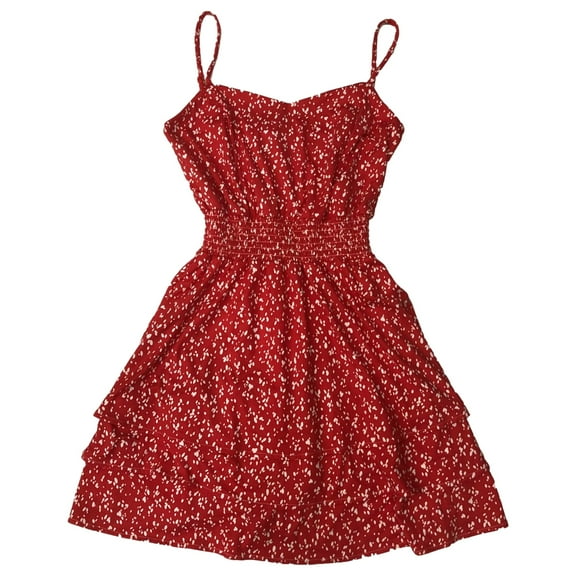 Womens (Junior's) Red Ruffle Polka Dot Sleeveless Fit & Flare Sun Dress X-Small