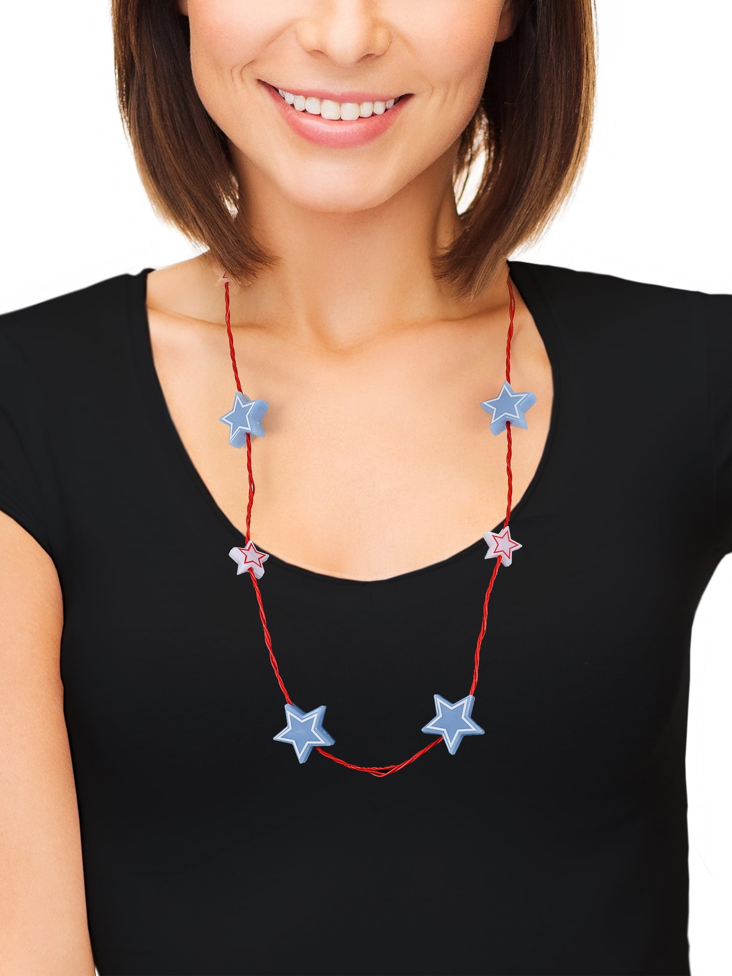 Way to Celebrate Americana Patriotic Patterned Star Light-Up Necklace