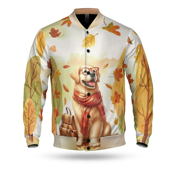 Welcome Fall Golden Retriever Enjoys School Time Autumn Fall Leaves All Over Print 3D Baseball Jacket Goldens Dog Lover Gifts Idea Bomber Jacket Softball - 02013