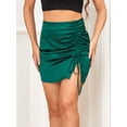 thumbnail image 3 of Wenseny Women’s Satin Split Short Pencil Skirts Side Drawstring Ruched Skirt Green L, 3 of 8