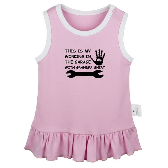 This Is My Working In The Garage With Grandpa Funny Dresses For Baby, Newborn Babies Skirts, Infant Princess Dress, 0-24M Kids Graphic Clothes (Pink Sleeveless Dresses, 0-6 Months)