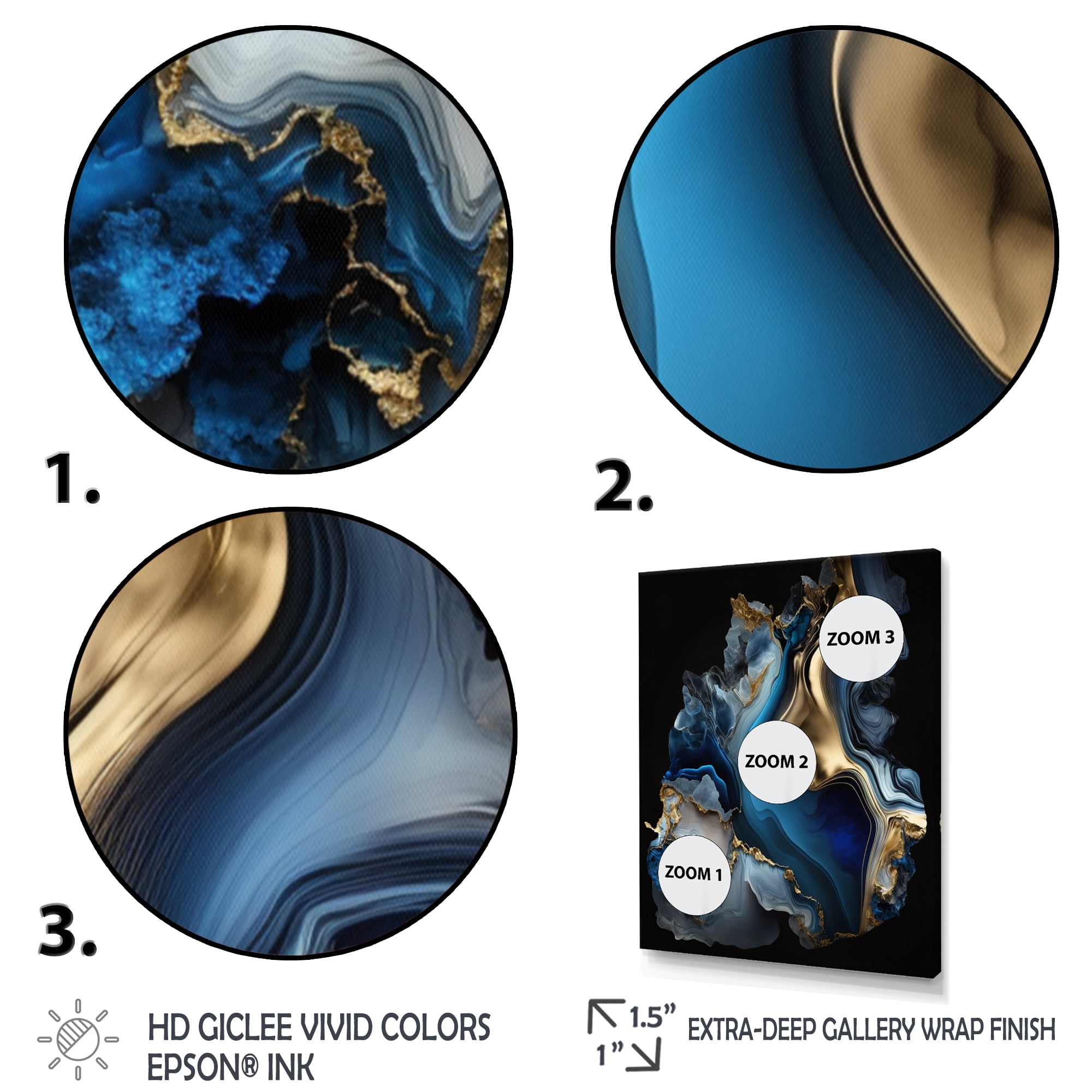 Designart Abstract Geode Marble Blue II Canvas Wall Art
