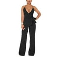 thumbnail image 5 of Baqcunre Women's Solid Color V-Neck Strap Sleeveless Wide Leg Romper,Size S-XXL,One Piece Jumpsuit,Womens Jumpsuit,Jumpsuits for Women Casual,Womens Clothes,Color Black, 5 of 6