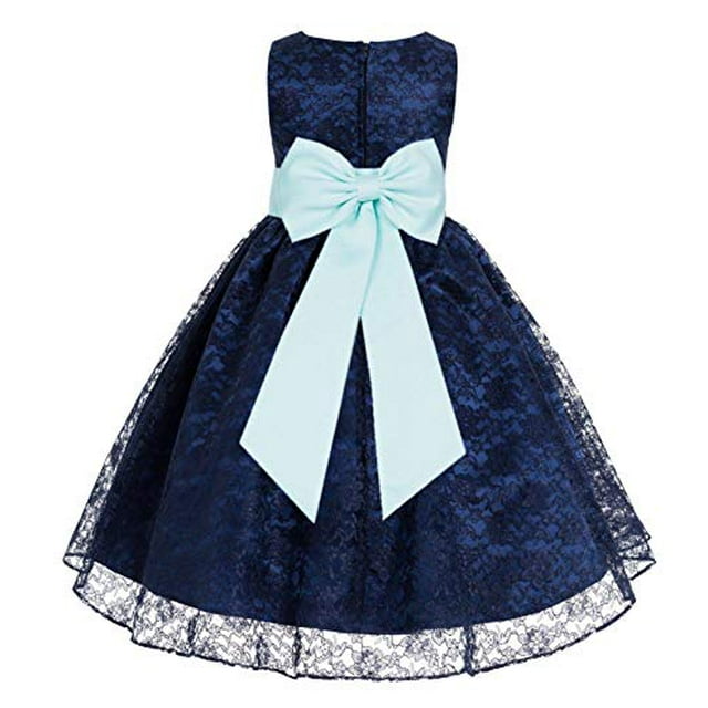 Navy Blue Floral Lace Overlay Flower Girl Dress Special Events 163T