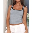 thumbnail image 5 of Womens Summer Square Neck Ribbed Slim Fitted Spaghetti Strap Tank Tops Grey L, 5 of 9