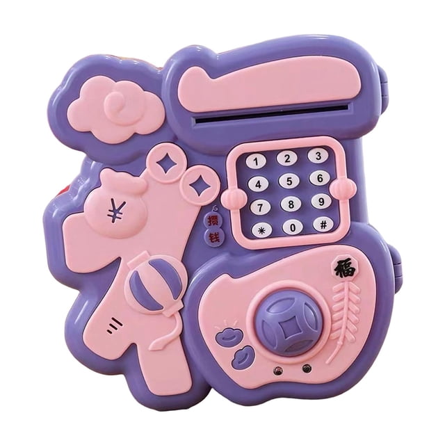 Cajero automático con ruedas, caja de ahorro de efectivo, juguete electrónico para niños, regalos de cumpleaños Violeta