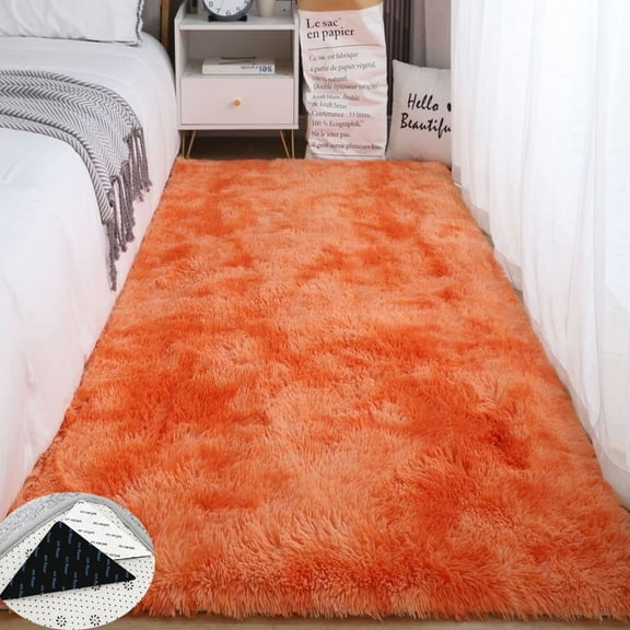 FUDAKUNA Modern Shaggy Orange Area Rug 32" x 63" Plush Soft Fluffy Carpet for Bedroom Living Room Kids Room