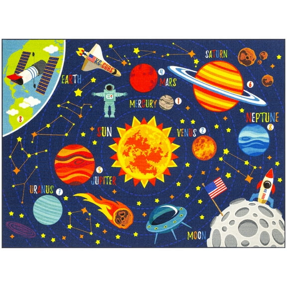 KC Cubs: Educational Rug: Solar System Map - 5x7' Playmat - Interactive Outer Space Play, Activity Area Carpet, Bedroom-Classroom, Baby-Toddler-Kids