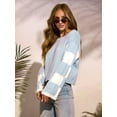 thumbnail image 6 of Womens Casual Checkered Color Block Sweaters Crew Neck Long Sleeve Cropped Knit Pullover Blue M, 6 of 8