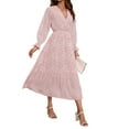 thumbnail image 6 of hirigin Women Midi Dress, Long Sleeve V Neck Flower/Leopard Print Fall Dress with Belt for Daily Party, 6 of 9