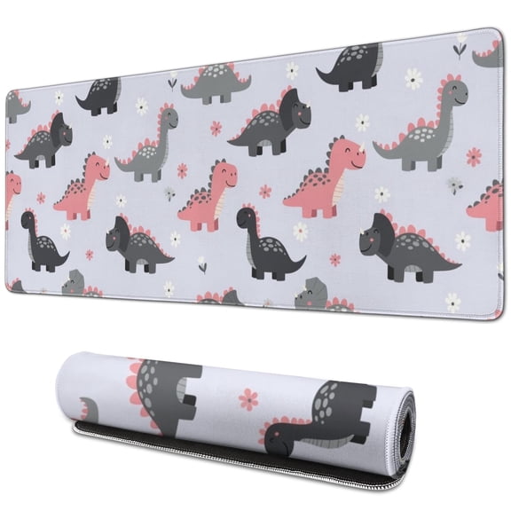 Long Mouse Pads for Desk,Cartoon Dinosaurs Flowers Pattern Desk Mats on Top Of Desks, Desk Mouse Pad Extra Large with 3mm Non-Slip Base and Stitched Edge for Gaming,Office,Work,Home 31.5"x11.8"
