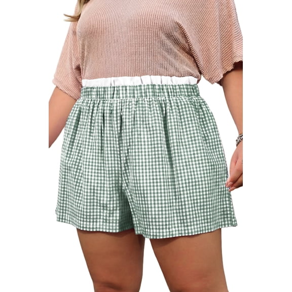 Plus Size Women's Green Plaid Shorts with Contrast Trim – Casual Summer Style for Everyday Wear, 4X