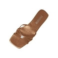thumbnail image 2 of Women's Flat Sandals Summer Comfortable Square Open Toe Slip On Leather Slide Sandals Brown 8, 2 of 7