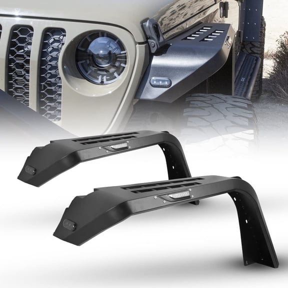 Gladiator Front Fender Flares for Jeep 2019-2023 Gladiator JT Pickup Truck 4WD 2WD,Alloy Steel Fender Flares w/LED Sequential Turn Signal Light & DRL Light​