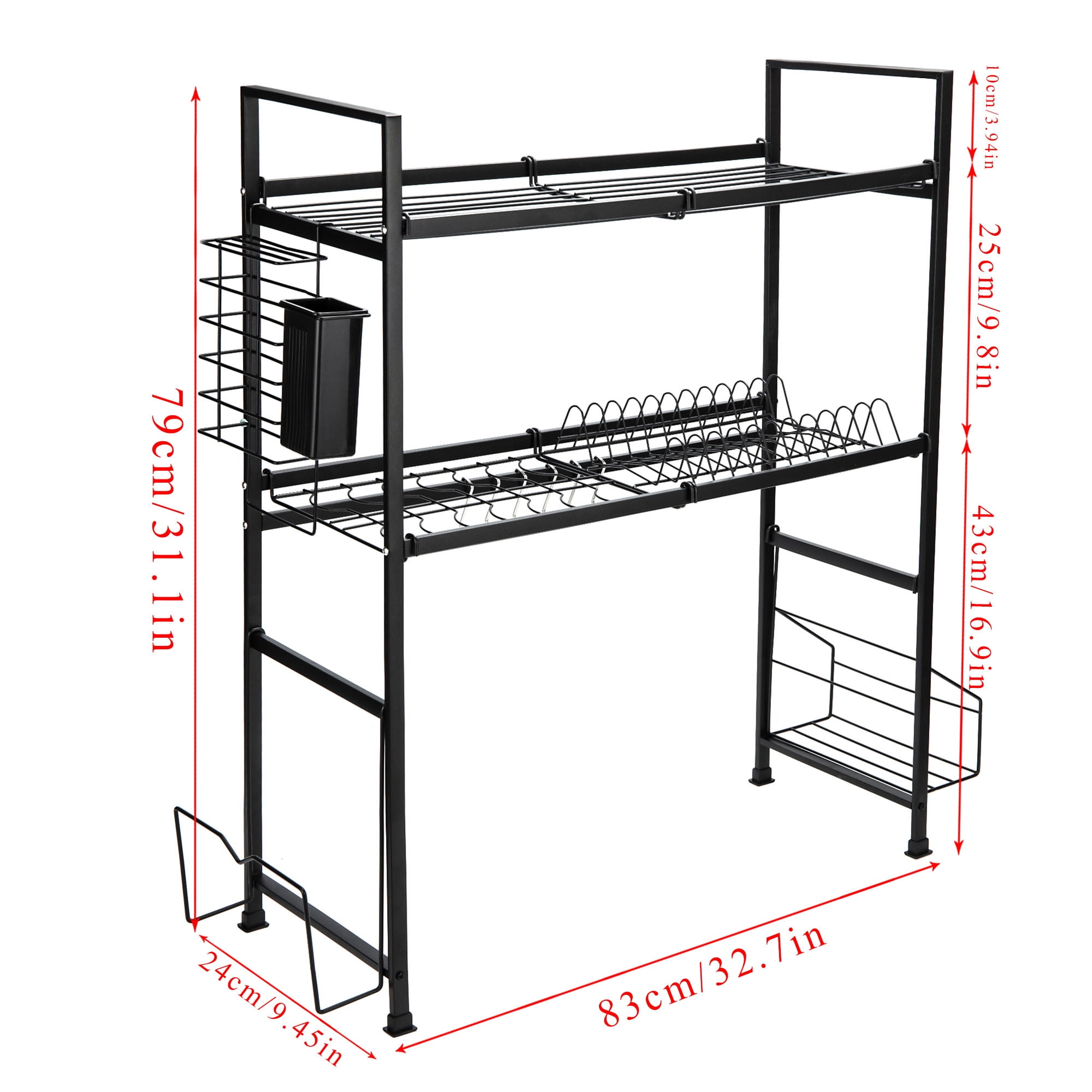 Over The Sink Dish Drying Rack, Length (32.68*11.02*5.12') Large 2 Tier Stainless Steel Dish Dryer Rack for Kitchen Organizer Storage Space Saver Shelf Utensils Holder Drainer