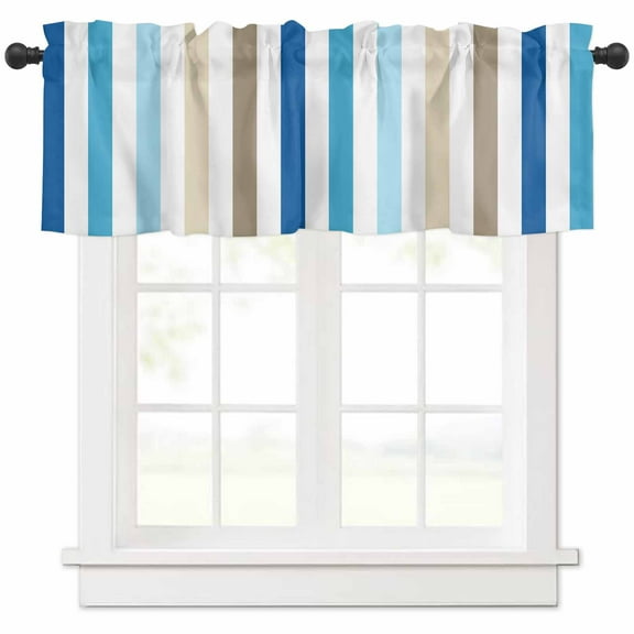 Blue Brown Stripe Valances for Windows Farmhouse Kitchen Curtains Valances Rod Pocket Valance Curtains for Kitchen Windows Ombre Geometric Vertical Striped Window Valances for Bathroom 54"x18"