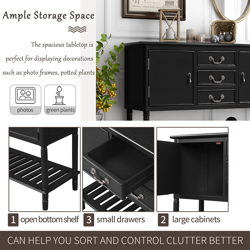 Lowestbest 45" Farmhouse Accent Entryway Table, Entry Table with 3 Drawers, 2 Cabinets and 1 Shelf (Black) Lowestbest 45" Farmhouse Accent Entryway Table, Entry Table with 3 Drawers, 2 Cabinets and 1 Shelf (Black)