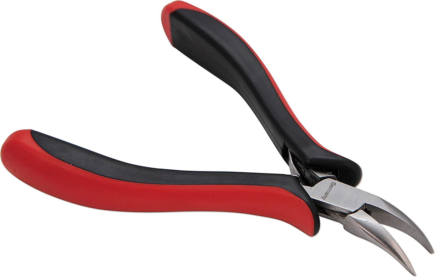 The Beadsmith Platinum Series German Bent Chain Nose Pliers, 4.75 inches (120mm) with Polished Steel Head, red and Black Ergonomic Comfort Grip Handle and Double-Leaf Spring, Tool for Jewelry Making