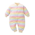 thumbnail image 3 of PEZHADA Boys Girls Fall Winter Romper Jumpsuit Newborn Infant Baby Thick Warm Romper Multicolor Cute Print Jumpsuit Beige, 3 of 4