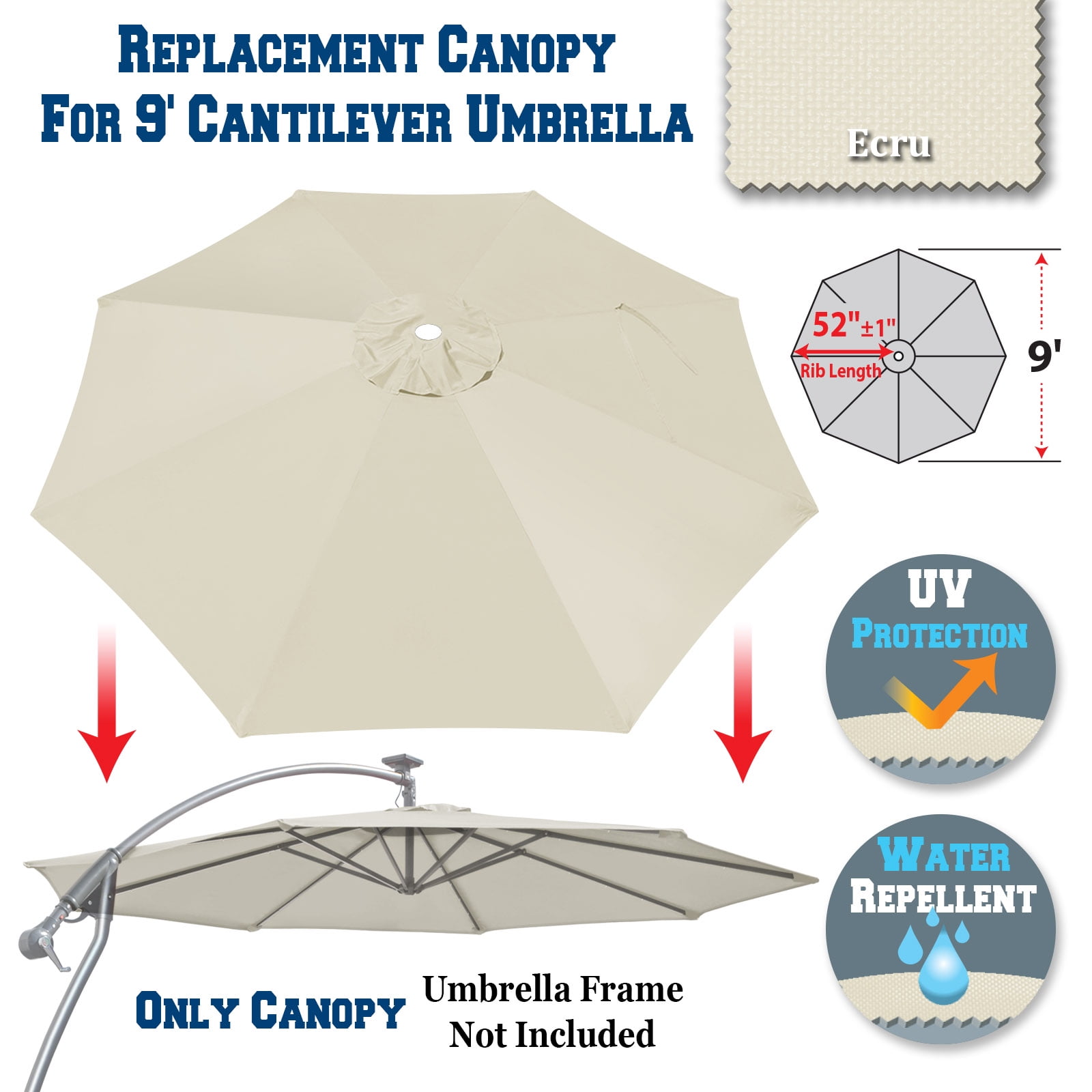 Sunrise 9ft 8 Ribs Outdoor, Patio Cantilever, Hanging Umbrella Cover