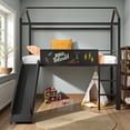 thumbnail image 2 of Tcbosik Twin Size Loft Bed with Slide and 2-Sided Writable Blackboard, House Shaped Bed Frame, Metal Slats Support, Black, 2 of 10