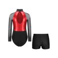 thumbnail image 2 of dPois Kids Girls Leotard with Shorts Gymnastics Outfits Ballet Dance Costume Long Sleeve Rhinestones Red&Black 12, 2 of 5