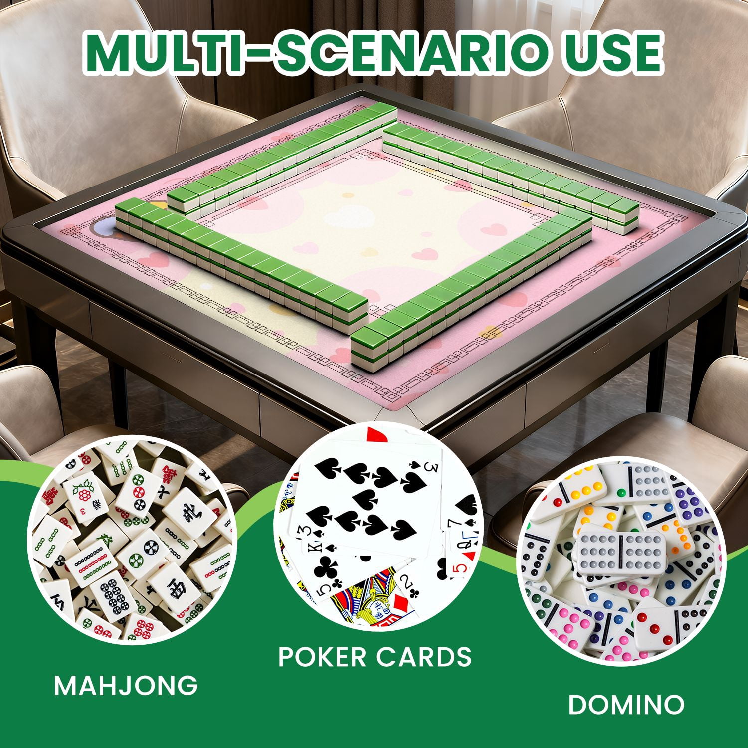 Mahjong Mat 31.5" x 31.5" Cute Pastel Pink Ice Cream Cupcake Hearts Clouds Non-Slip Noise Reduction American Mahjong Tiles Table Cover for Dominoes Poker Card Board Games Gift