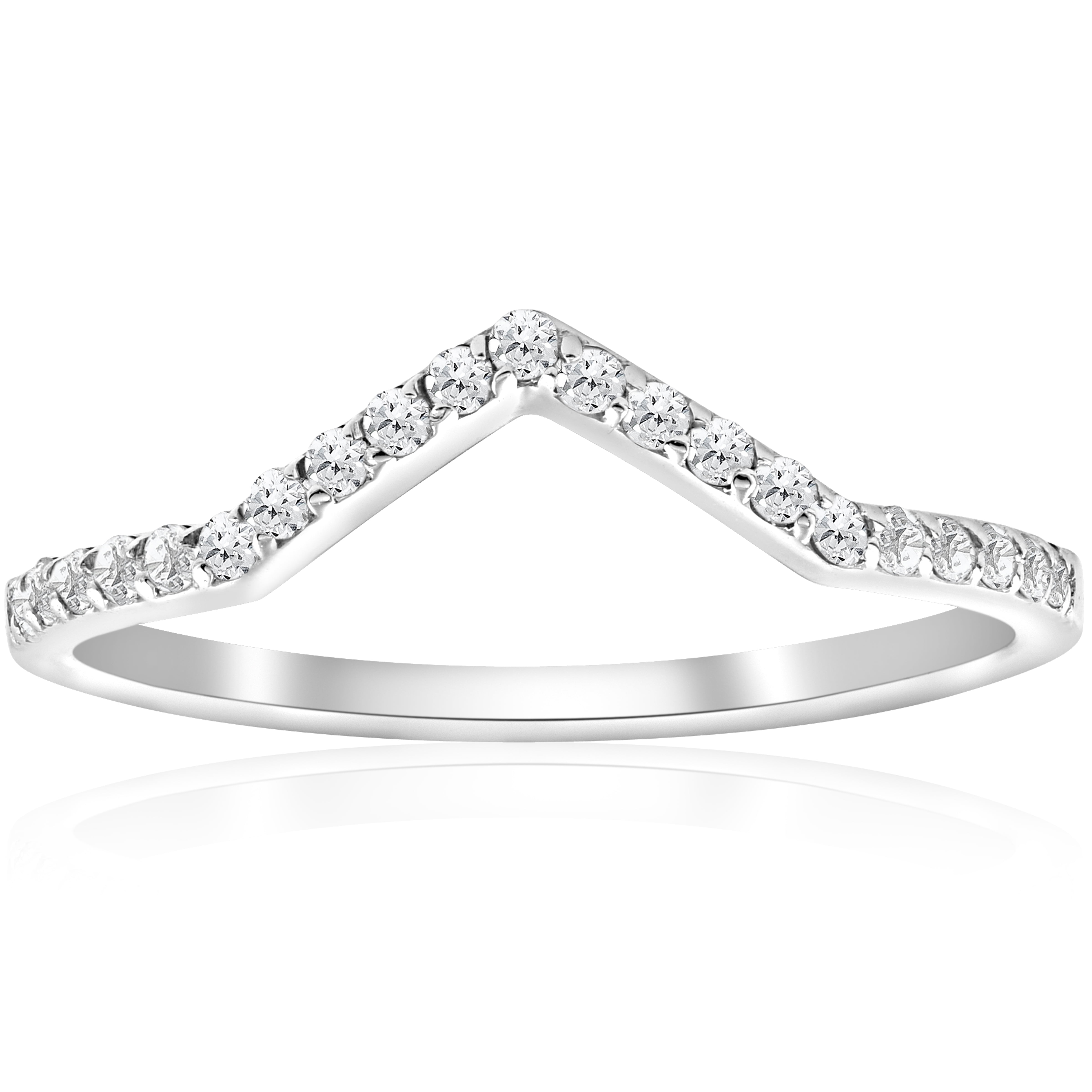 Elegant Womens 10k Gold Round Diamond Wedding Band V Shape Curved Chevron Ring