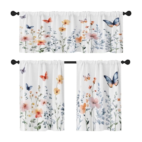 Kitchen Small Curtain Floral Curtains for Windows Light Filtering Short Curtains Tiers for Living Room Bathroom Basement