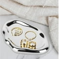 thumbnail image 5 of ABPETE Silver Tray Decorative Vanity Tray Bathroom Tray Jewelry Dish Ceramic Silver Round Plate Holder Makeup Tray Home Organizers Irregular Storage Plate Bathroom Organizer(Long), 5 of 7