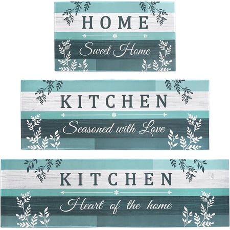 Teal Kitchen Rugs Sets of 3 Piece with Runner  Turquoise Boho Floral Leaves Kitchen Floor Mat Rug Carpet Teal Kitchen Decor and Accessories Stuff for Home