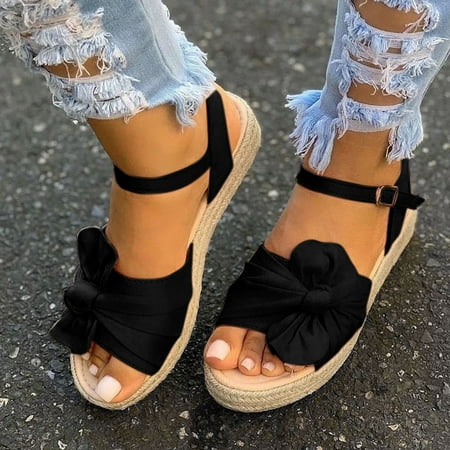 

HIBRO Women s Fashion Large Size Bowknot Buckle Fish Mouth Platform Sandals