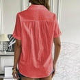 thumbnail image 6 of Womens Tops Women Summer T Shirts Short Ndbuld Women's Solid Color New Cotton And Linen Women's Short Sleeved Cardigan Collar Shirt S-3XL Red M, 6 of 6