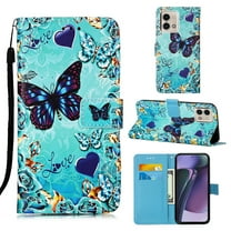Patterned Wallet Case for Motorola Moto G Stylus 5G 2023,Dteck Magnetic Leather Card Slots Pocket Case Shockproof TPU Kickstand Full Body Protective Cover with Wrist Strap,Butterfly
