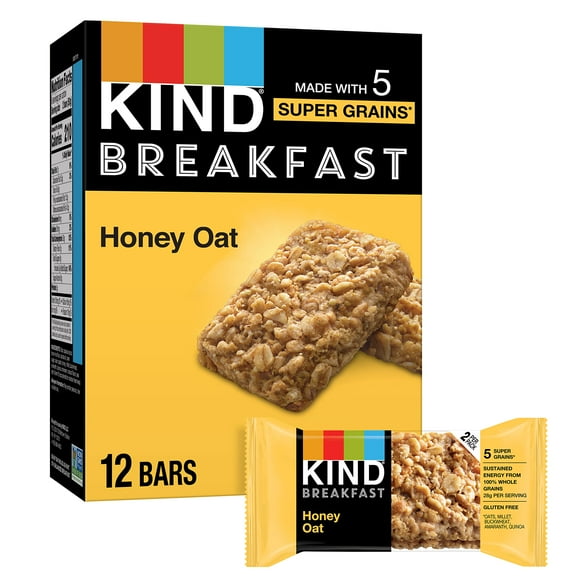 KIND Breakfast Bars, KIND Snack Bars, Honey Oat, Gluten Free Breakfast Bars, 100% Whole Grains, 1.76 OZ Packs, 6 Count