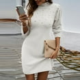 thumbnail image 6 of Women's Sweater Dress Knit Dress High Neck Long Sleeve Bodycon Elegant Slim Fit Winter Dress for Office Holiday Party,White,L, 6 of 8