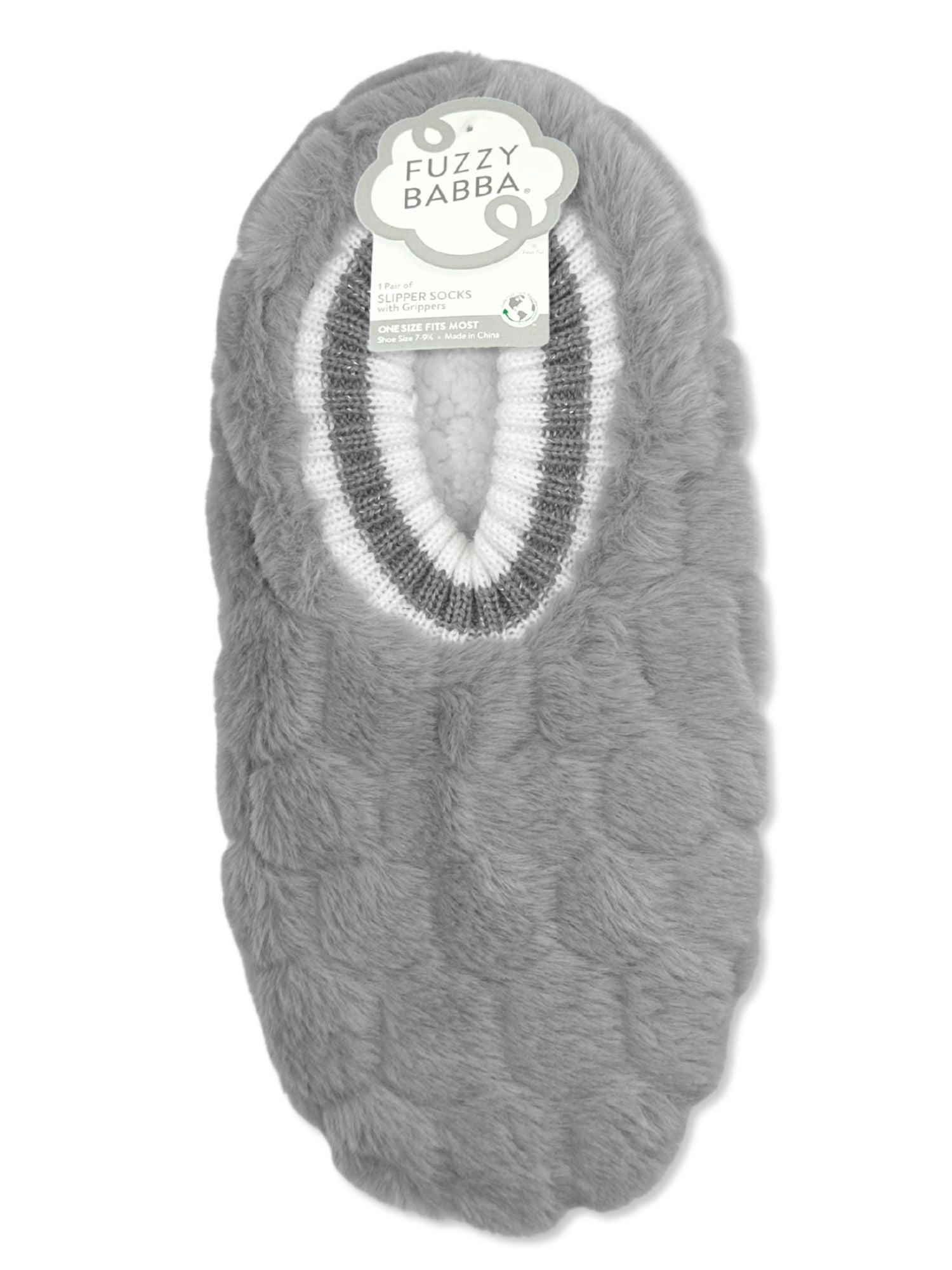 Fuzzy Babba Women's Textured Faux Fur Knit Cuff Slipper Socks, 1-Pack, Shoe Sizes 7-9.5