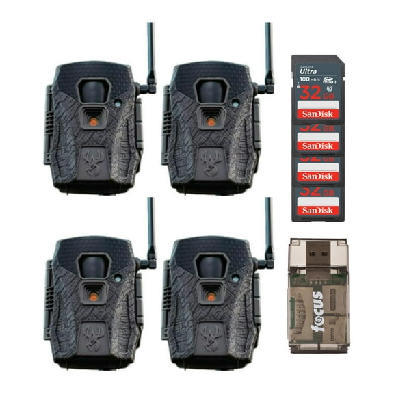 Wildgame Innovations Terra XT 2.0 24MP Cellular Camera with 720p Video (Gray, 4-Pack) Bundle with 4 x 32GB Memory Card and Card Reader (9 Items)