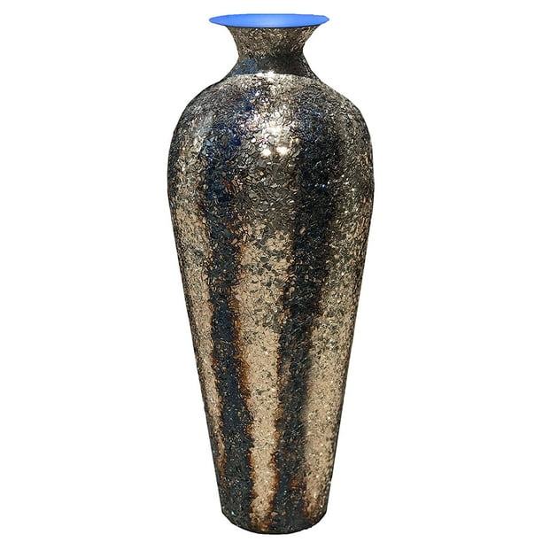 DecorShore Fired Gold Vase with Striped Crackled Glass Mosaic Artisan