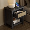 thumbnail image 4 of SICOTAS Rattan Nightstands Set of 2 with Charging Station, Farmhouse Beside Tables with Drawer&Shelf for Bedroom,Black Oak, 4 of 10
