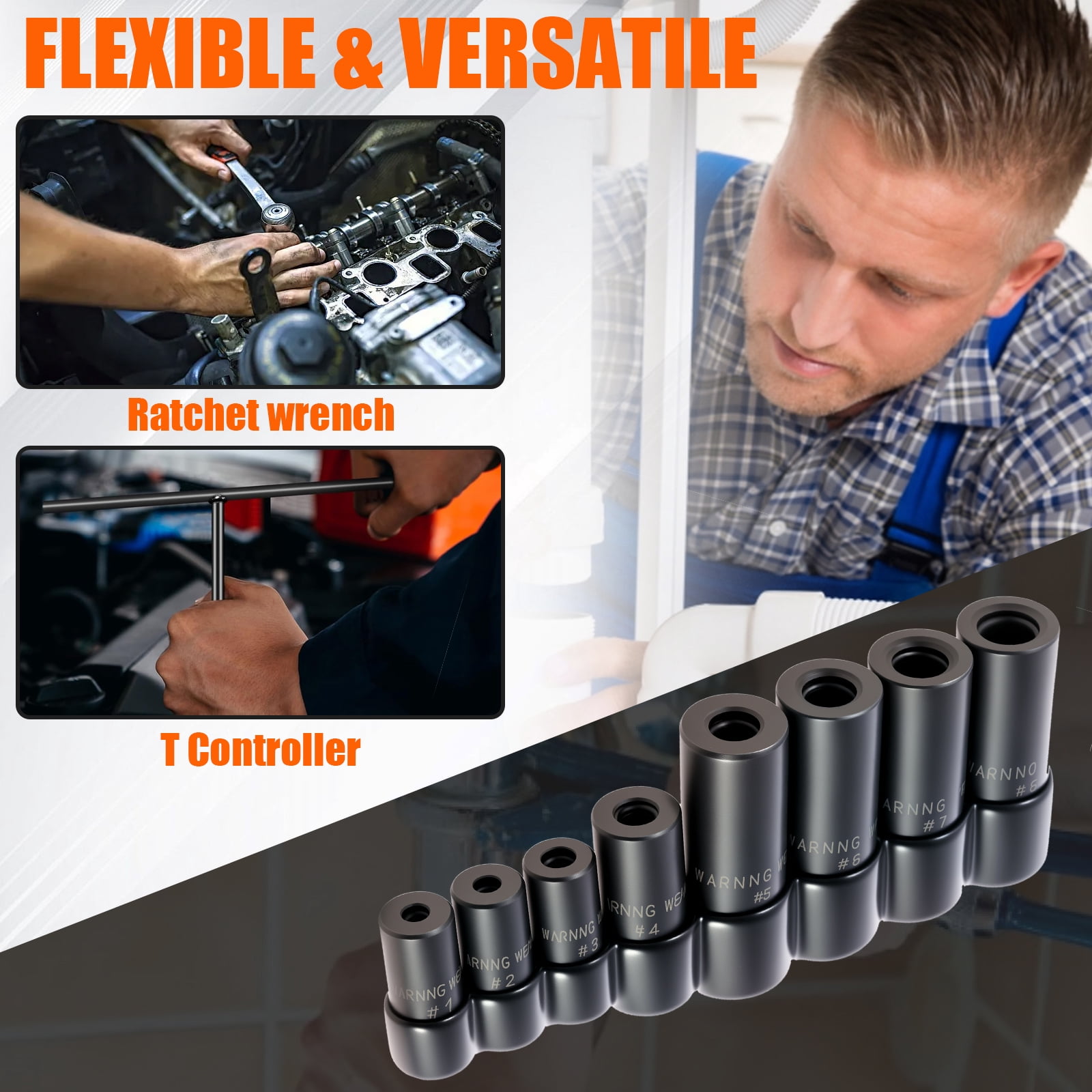 16 Pcs Tap Socket Set Use with 1/4inch and 3/8inch Drive Steel Tapping Socket Set with Storage Holder for Tapping in Tight Spaces