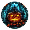 thumbnail image 2 of Fiudx Liquidación de ofertas flash Decoración colgante de acrílico redonda con forma de calabaza para Halloween, decoración colgante para puerta de fiesta de festival fantasma, 2 of 2