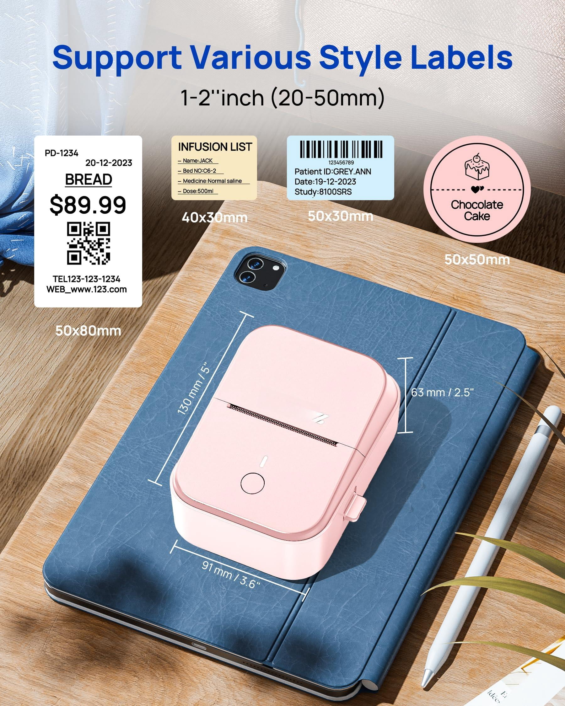 Pm260 Label Maker Machine  2 Inch Printer Inkless Portable Labeler With Smart Ai App For Home Kitchen School Office Organization Pink