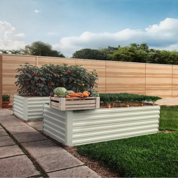 EastVita 3-ft W x 6-ft L x 2-ft H Beige Metal Raised Garden Bed(2-Pack)