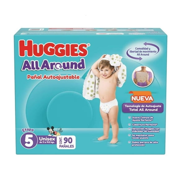 Pañales Huggies All Around Autoajustable Etapa 5 90pz Unisex