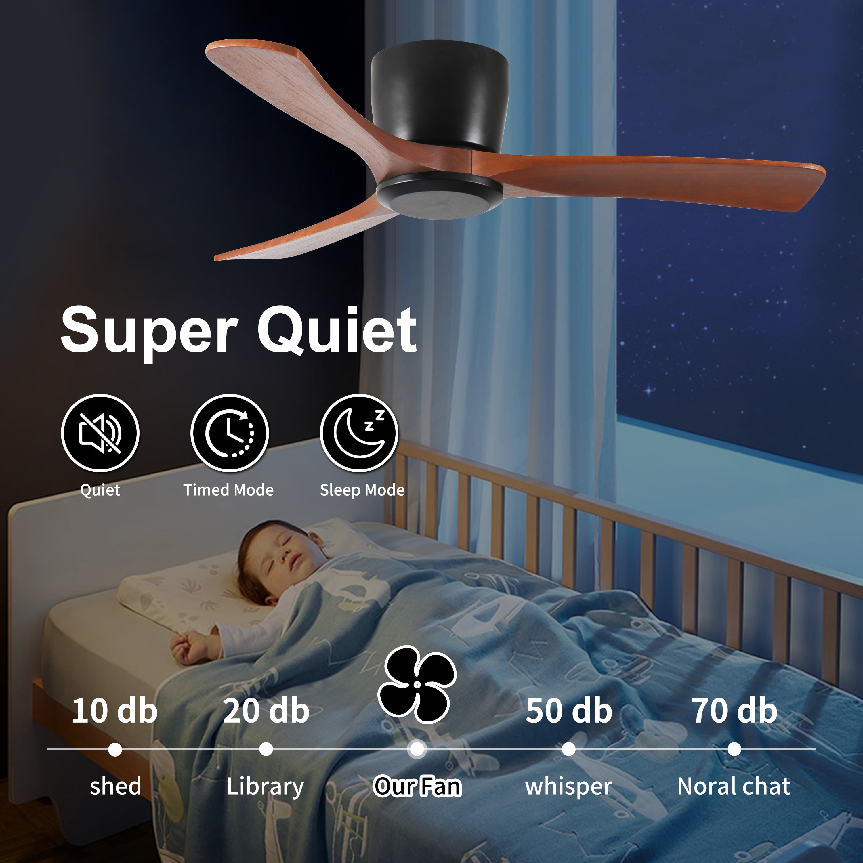 Ceiling Fans 42 Inch Ceiling Fan no light with Remote Control, Low Profile Flush Mount Ceiling Fan without Light,Noiseless Reversible DC Motor with Timer,Table Fans