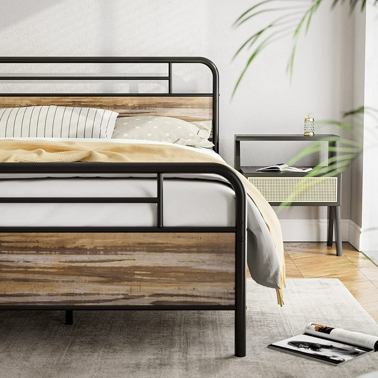Ikifly California King Size Metal Platform Bed Frame With Wood Headboard Footboard Heavy Duty Steel Slats 12 Under Storage Noise Free No Box Spring Needed Cal Brown Metal Platform Bed Frame, Can You Use King Size Bedding On A California Frame