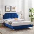 thumbnail image 2 of Platform Bed Frame, Twin Size, Velvet, Blue Navy, Modern Contemporary Urban Design, Bedroom Master Guest Suite, 2 of 10