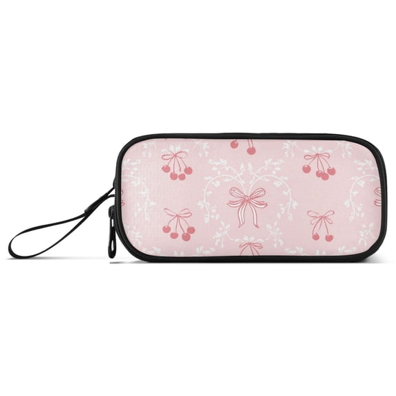 Cherries with Pink Bows Elegant Pencil Case Stationary Holder Pen Bag Pencil Pouch Tool Organizer 3 Compartments