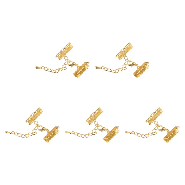 Unique Bargains 10Set Ribbon Crimp Clamp Ends Lobster Claw Clasps & Chain 20mm Gold Tone for DIY
